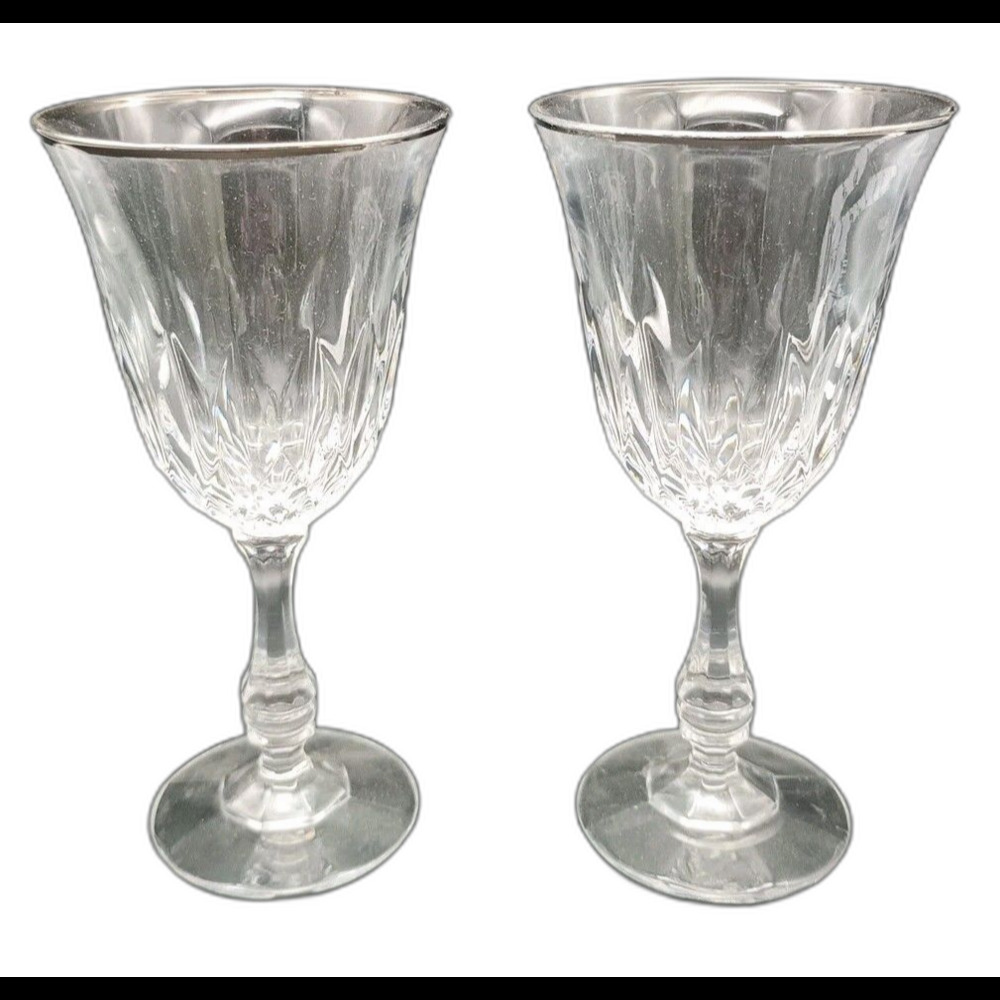 2 Vtg Fostoria Kimberly Platinum Water Wine Goblets Glasses Lead Crystal 6.5"